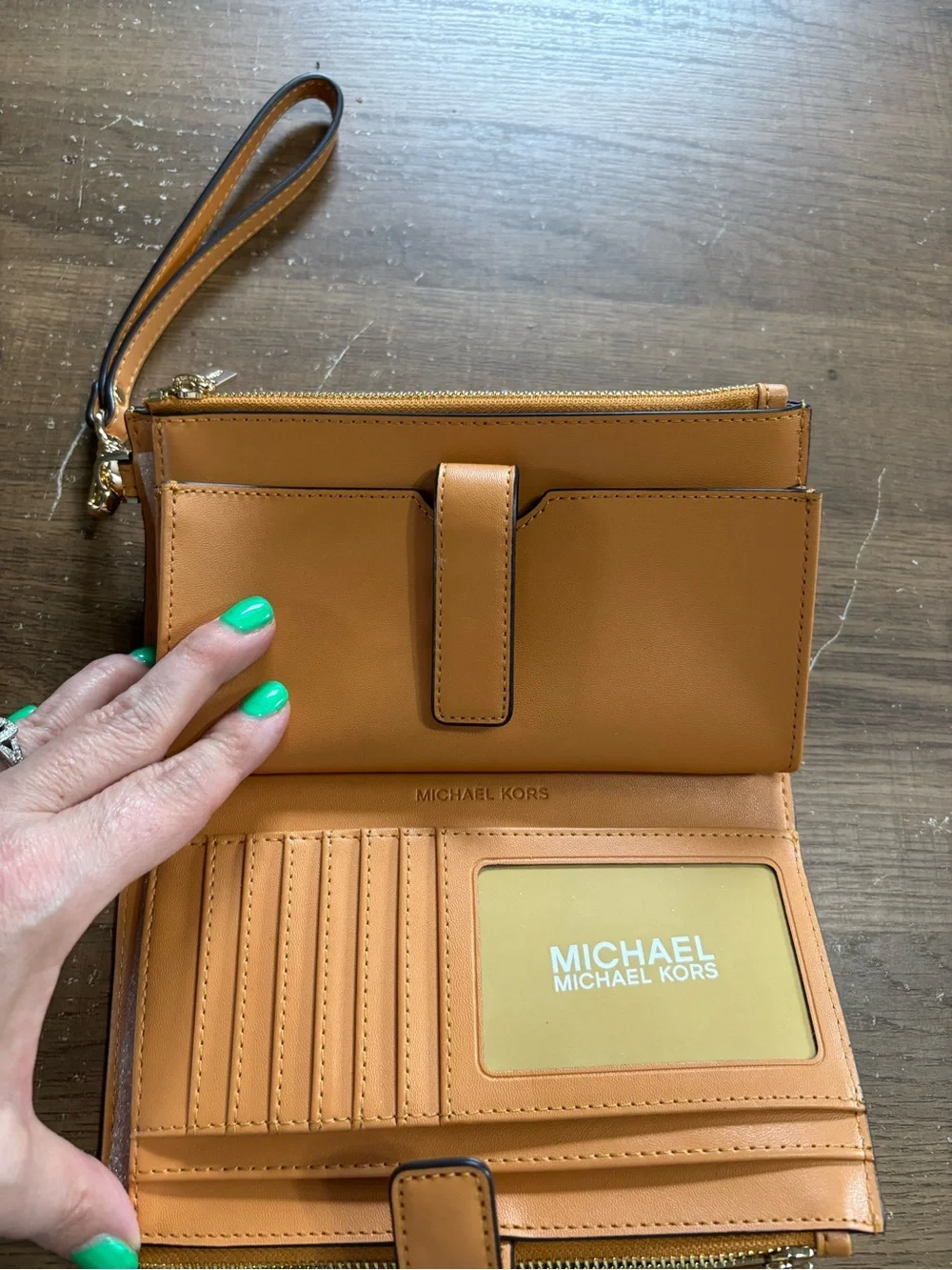 Michael Kors Brown Tan Logo-Accent Wristlet